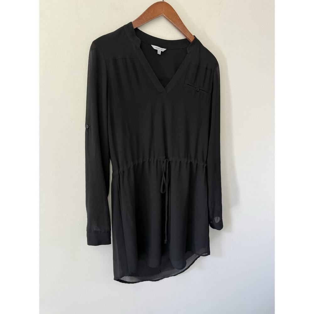 Naked Zebra Womena Shirt Dress Size M Tunic Long Sleeve Sheer Black Drawstring